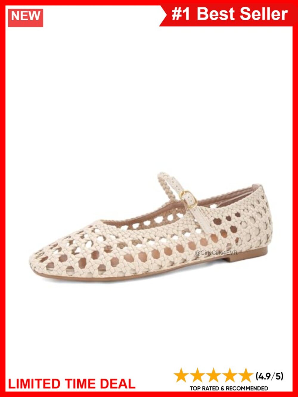 Woven Mesh Ballet Flats Round Toe Mary Jane Buckle Strap Comfortable